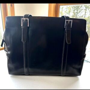 Franklin Covey Black Leather Work Laptop Bag Organizer Briefcase Shoulder Tote